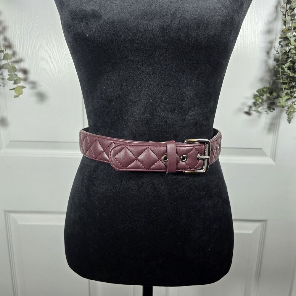 Wild Fable Women's Purple Belt Quilted Faux Leather Silver Tone Buckle